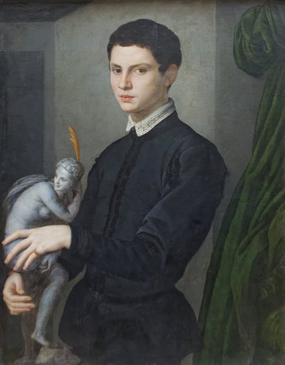 Portrait of a Man Holding a Statuette by Agnolo Bronzino